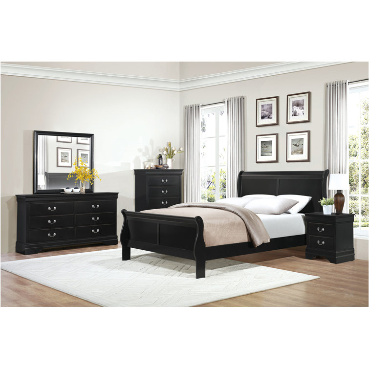 Millwood Pines AnnaDiana Black Sleigh Bedroom Set Full 6 Piece Bed